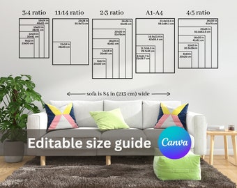 Guide des tailles d&#39;art mural modifiable : modèle Canva (téléchargement numérique)