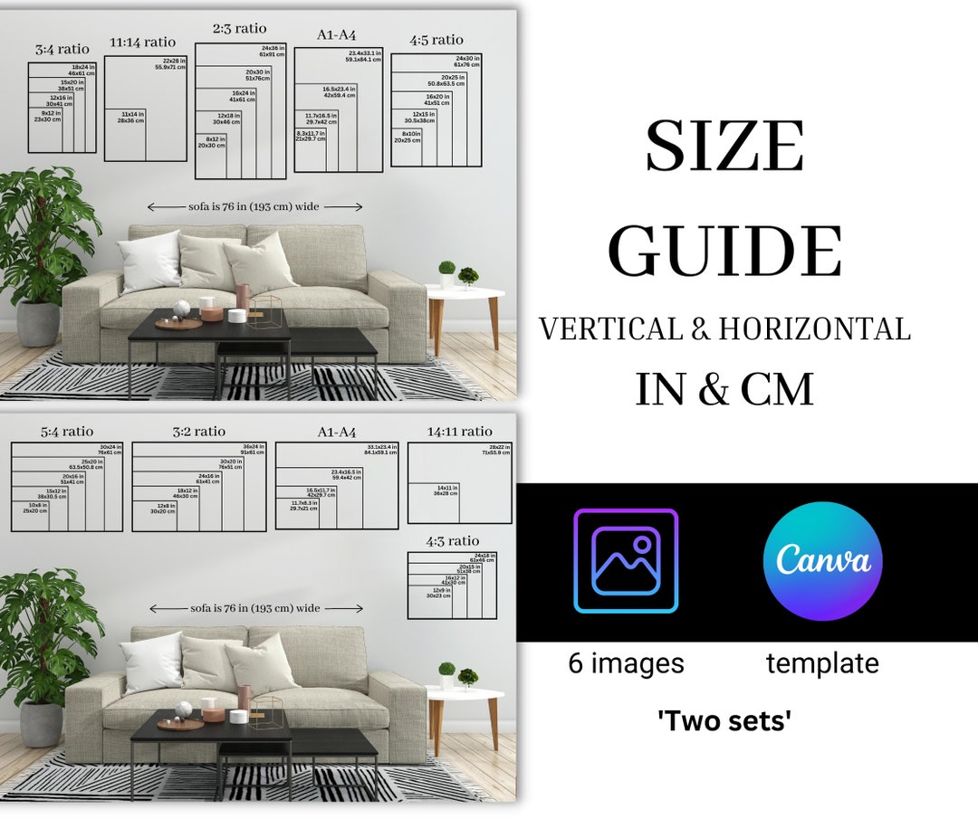 Wall Art Size Chart , 2sets ,vertical and Horizontal Frame Size