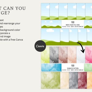 Puede incluir: Una plantilla de dise&ntilde;o de Canva con un cielo azul, colinas verdes y nubes blancas. El texto "WRITE YOUR TITLE HERE" se muestra en la plantilla. La plantilla est&aacute; disponible para descarga instant&aacute;nea.
