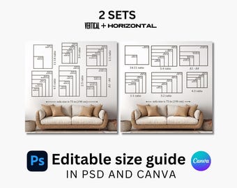 Wall Art Size Chart Template: Editable Guide for Photoshop & Canva (Digital Download)