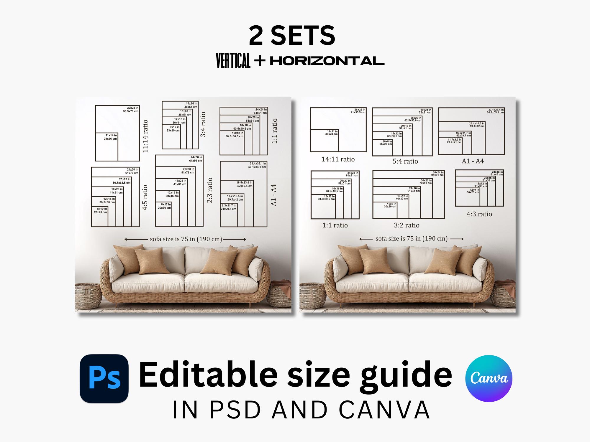 Wall Art Size Chart Template: Editable Guide for Photoshop & Canva ...