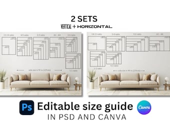 Editable Wall Art Size Guide: Vertical & Horizontal (Photoshop, Canva)
