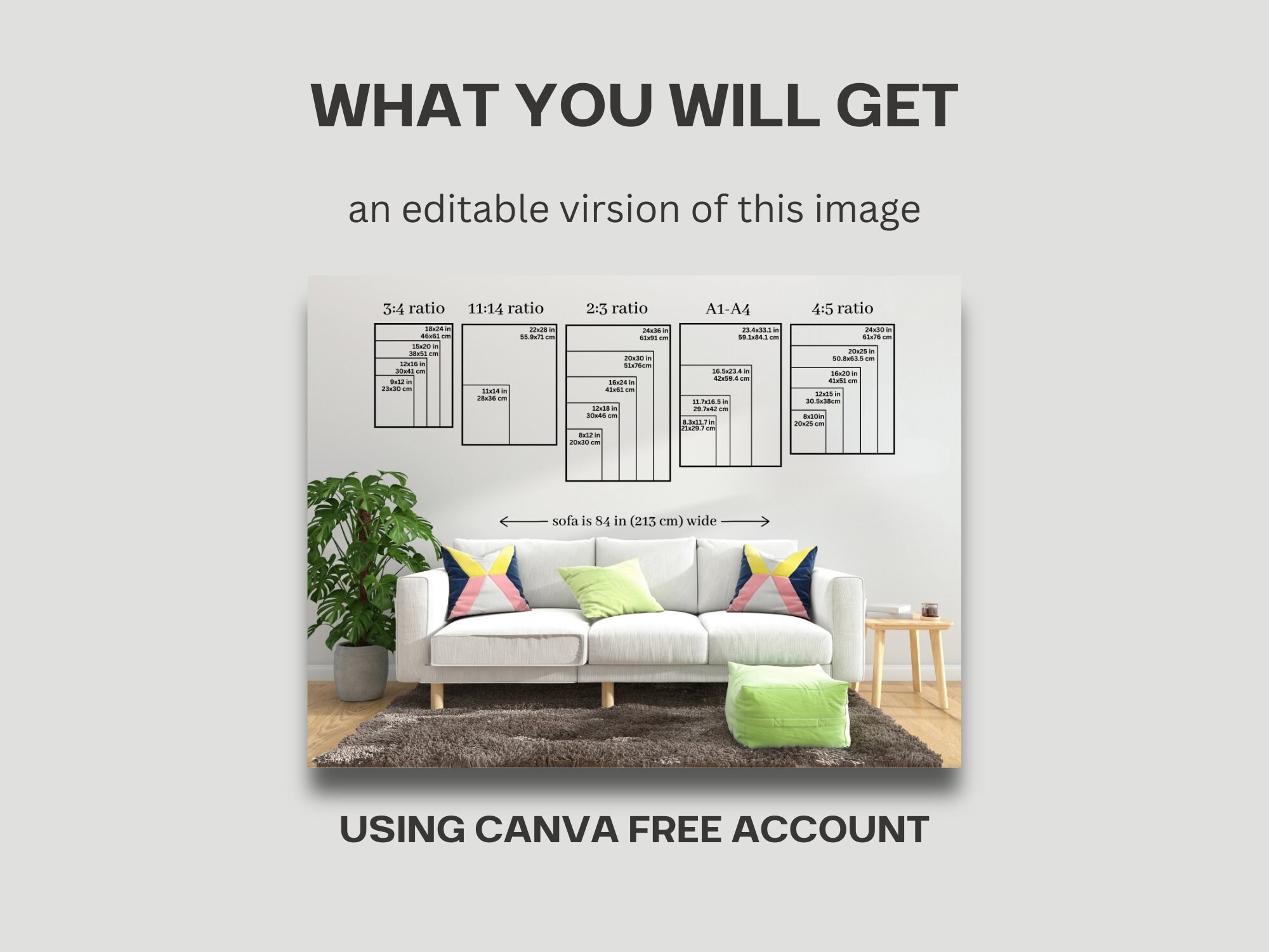 Editable Wall Art Size Guide: Canva Template (digital Download) - Etsy
