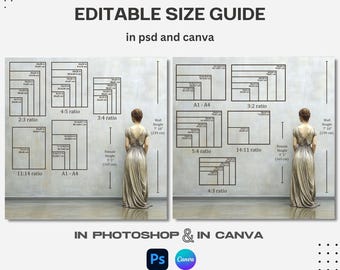 Guide des tailles d&#39;art mural modifiable : modèle Canva et Photoshop (téléchargement numérique)