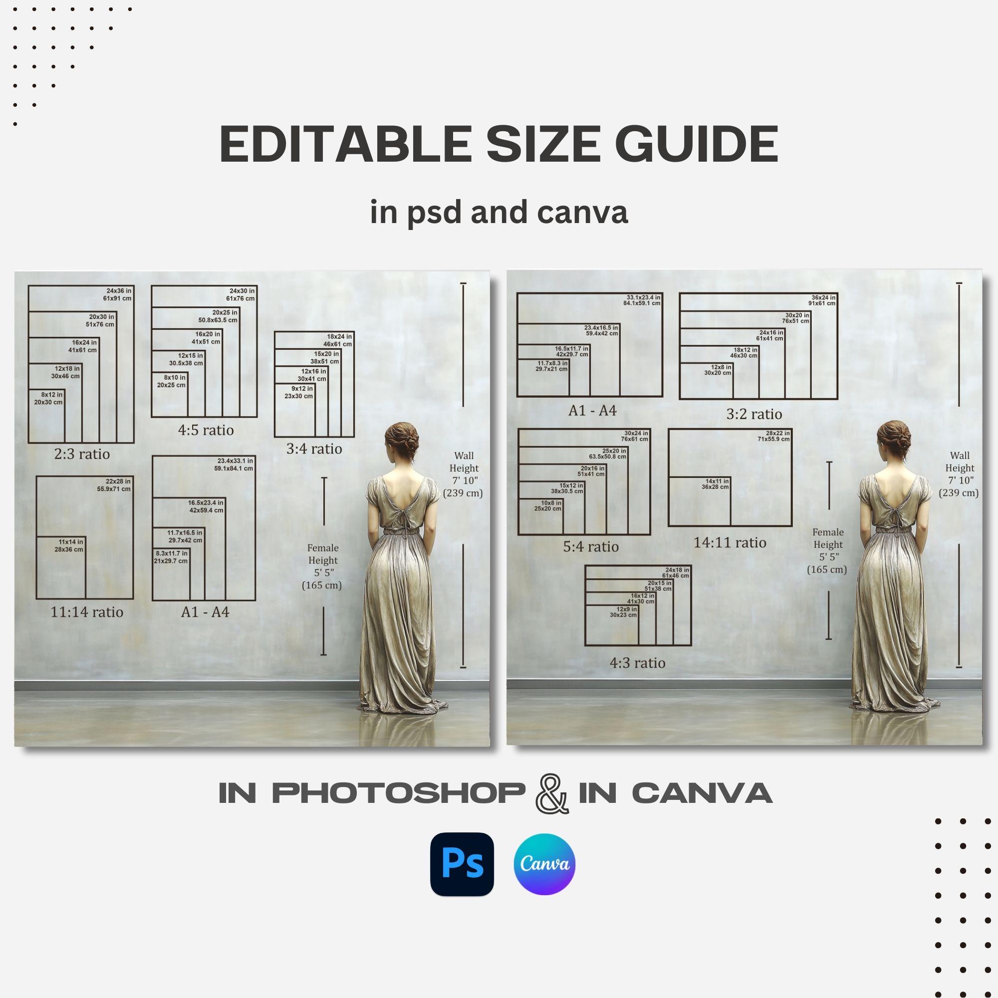 Editable Wall Art Size Guide: Canva & Photoshop Template (digital ...