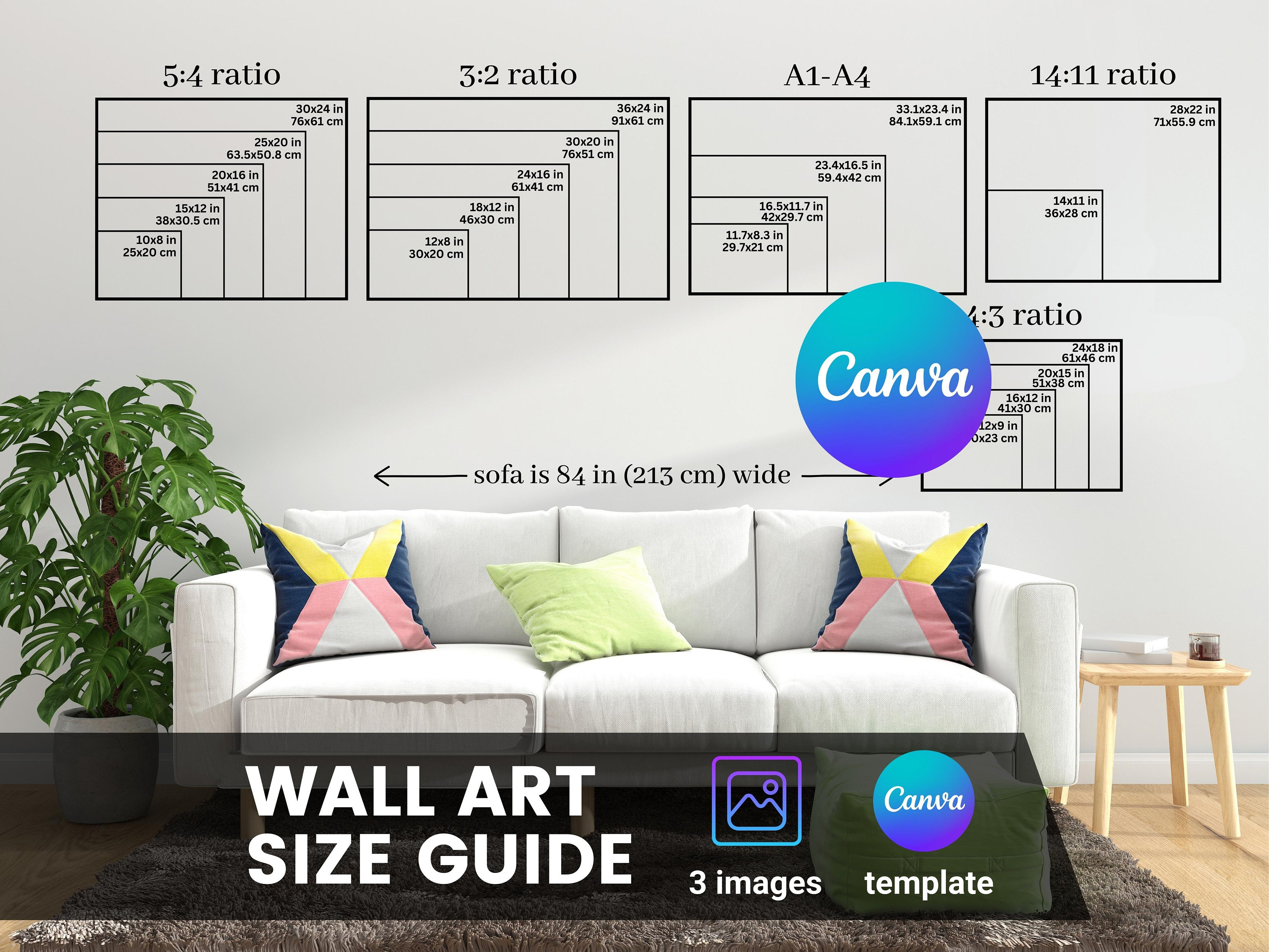 Horizontal Wall Art Size Guide Poster Size Comparison Frame Etsy