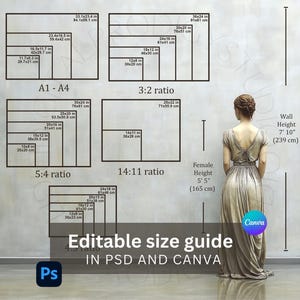 横長の壁アートのサイズガイド | 人物付き壁アートのサイズガイド | サイズ表 | Photoshop テンプレート | 横長比率のサイズ、Canva 編集可能