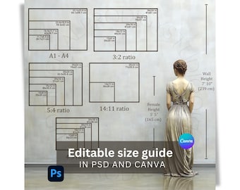 Wall Art Size Guide: Horizontal Ratio, Editable Canva/Photoshop Template