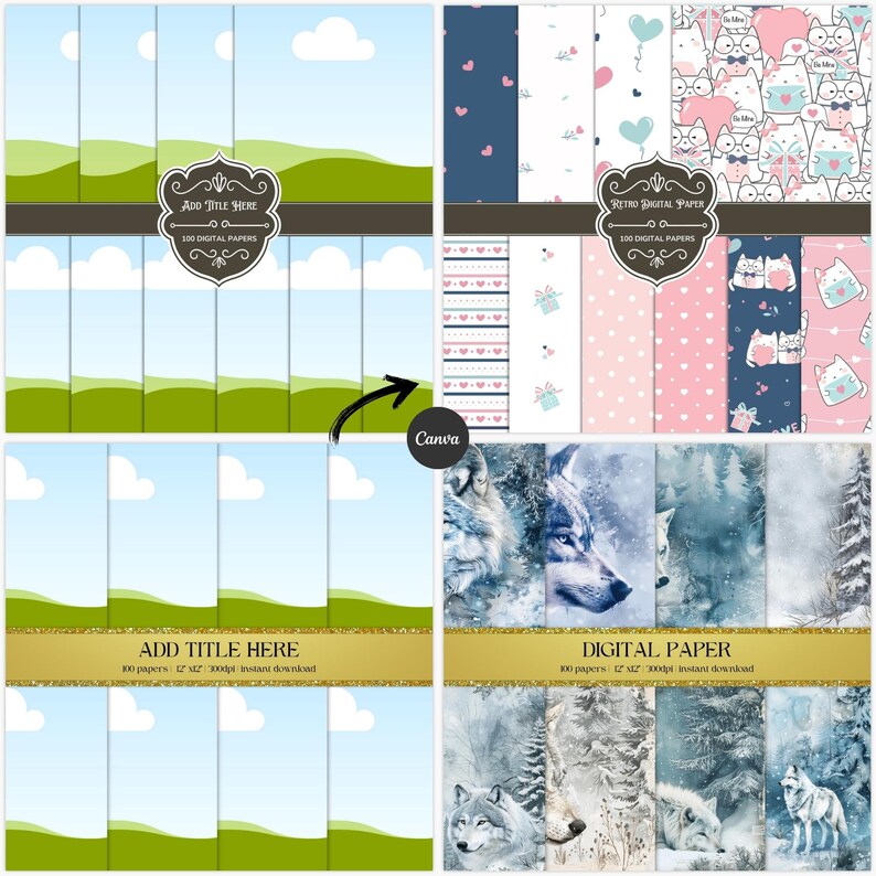 canva Digital Paper Mockup Template | Seamless Pattern Mockup, Etsy Thumbnail Mock Up | Wrapping Paper Mockup | Paper Pack Mockup