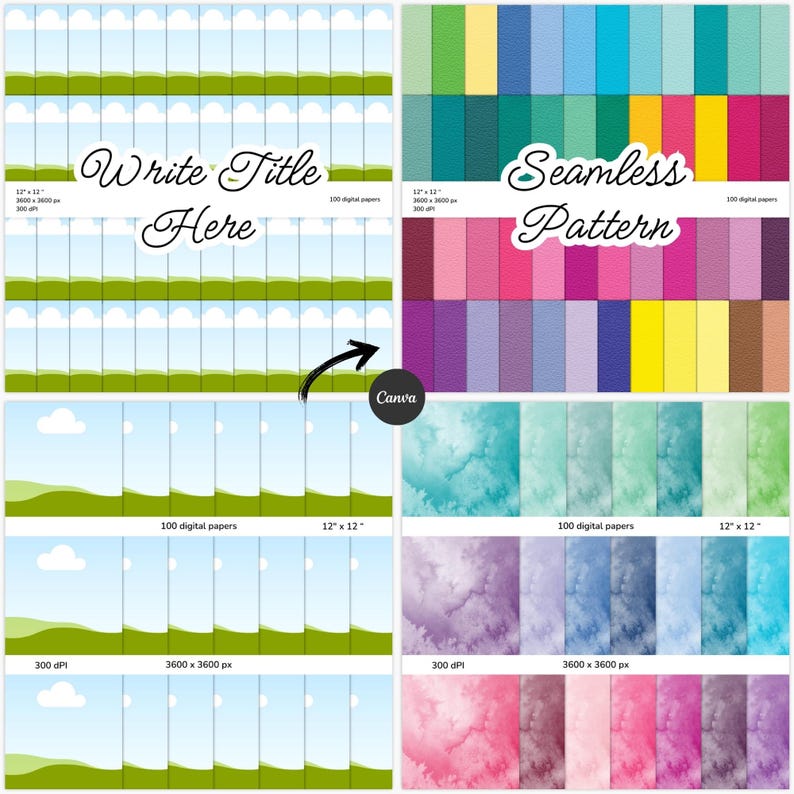 canva Digital Paper Mockup Template | Seamless Pattern Mockup, Etsy Thumbnail Mock Up | Wrapping Paper Mockup | Paper Pack Mockup