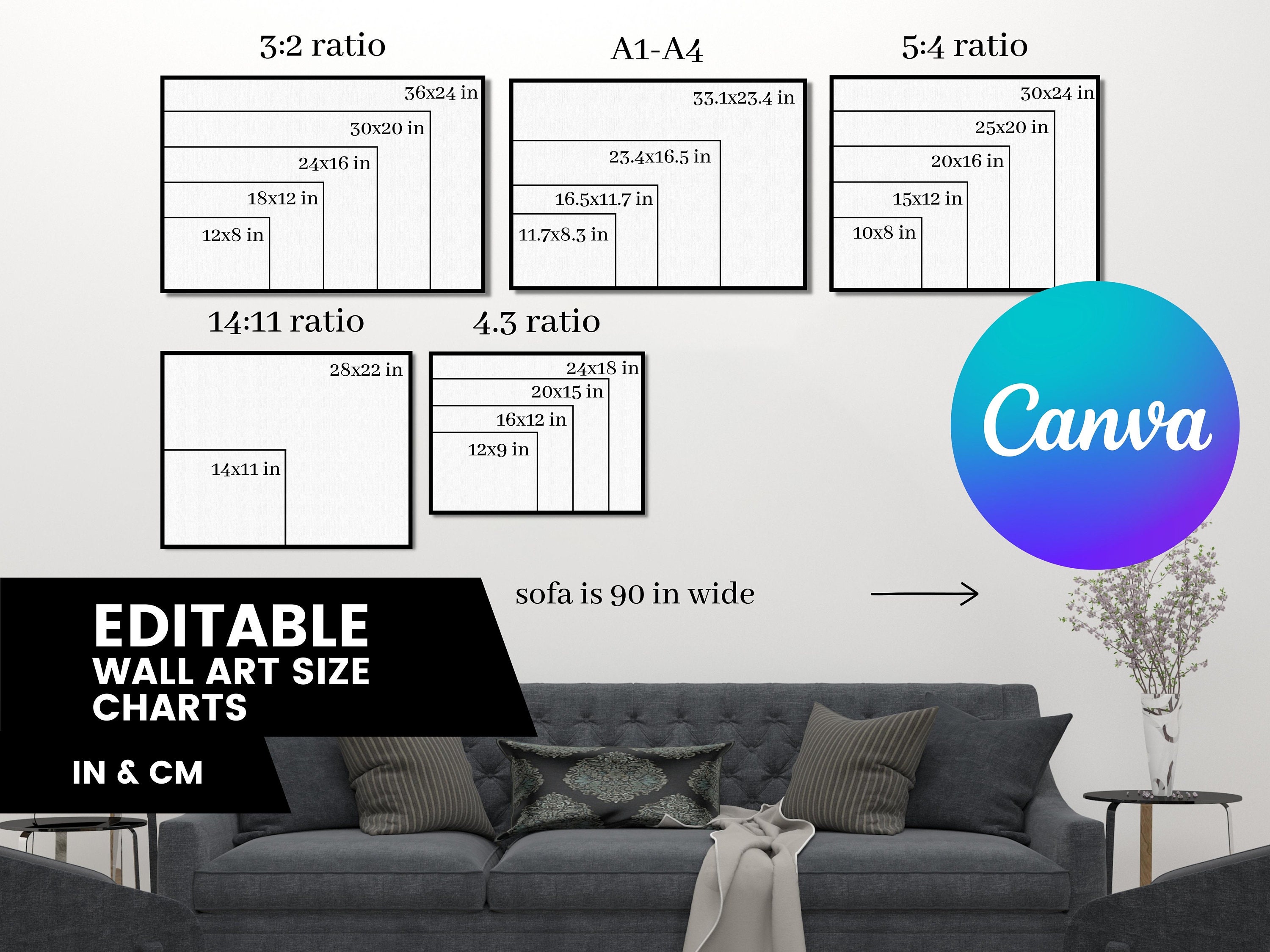 Visual Size Chart for Digital Artwork With Canva Templates - Etsy