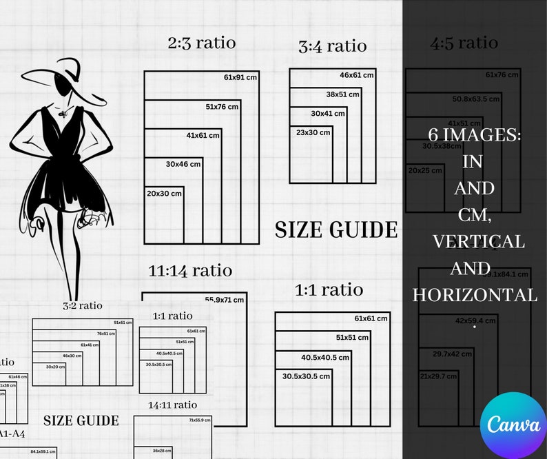 Wall Art Size Guide vertical and Horizontal Frame Size Etsy