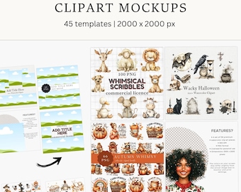 45 clipart mockups templates for Etsy in canva | create listing images with a drag-and-drop templates | Mockups for clipart sellers