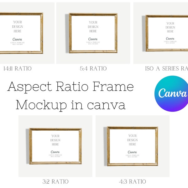 Horizontal Wall Art Mockup Template - Customizable Canva frame mockup - Multiple Aspect Ratios mockup, with 2 3, 4 5, 11 14, 3 4, and ISO A
