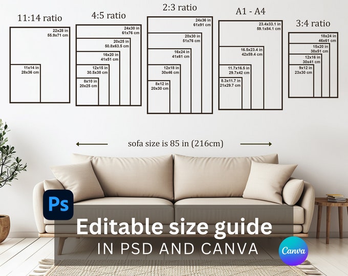 Editable Wall Art Size Guide: Canva & Photoshop (digital Download) - Etsy