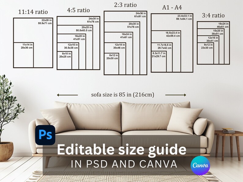 Editable Wall Art Size Guide: Canva & Photoshop (digital Download) - Etsy