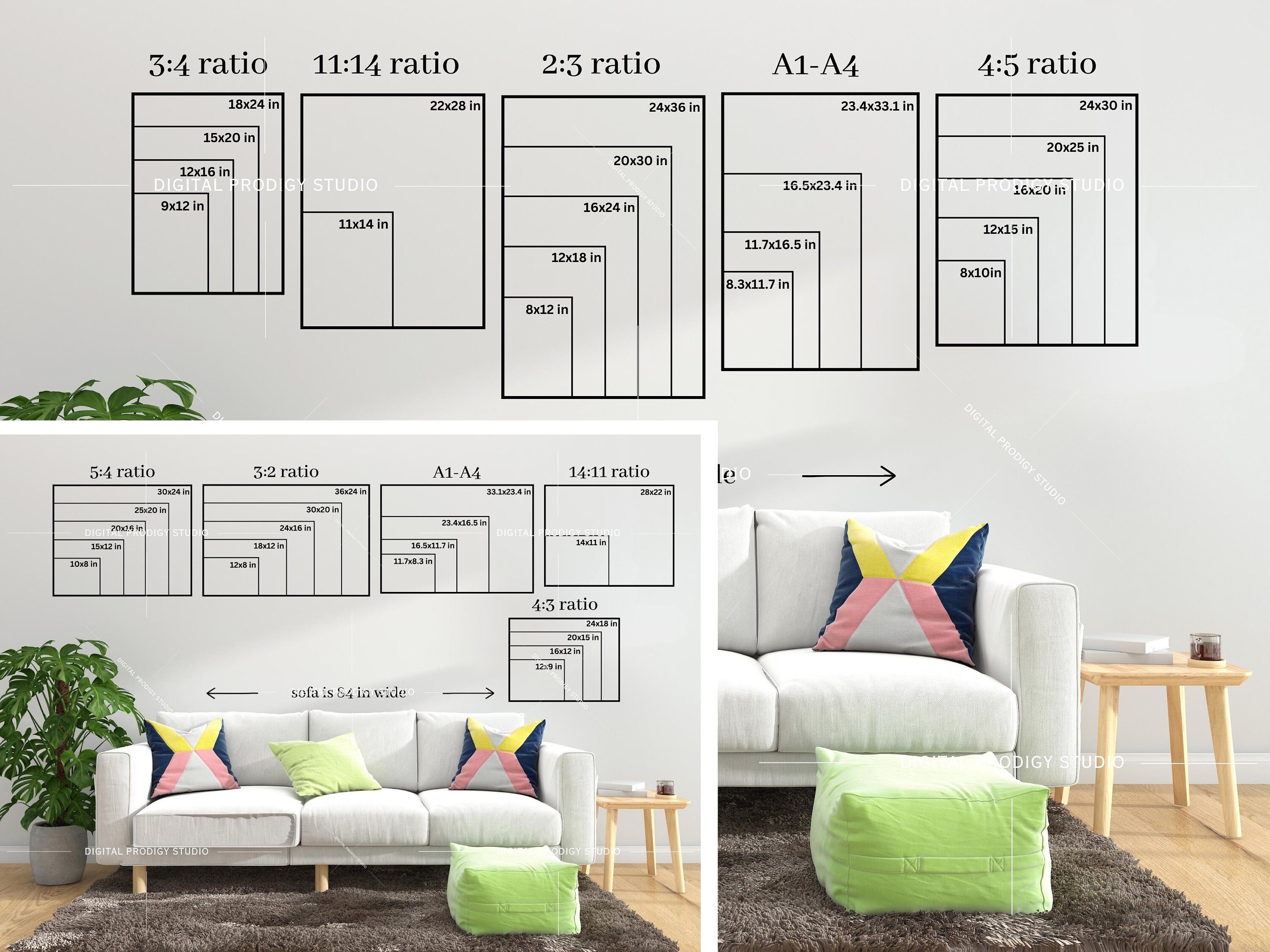 Wall Art Size Guide2 Sets vertical and Horizontal Frame Size Etsy