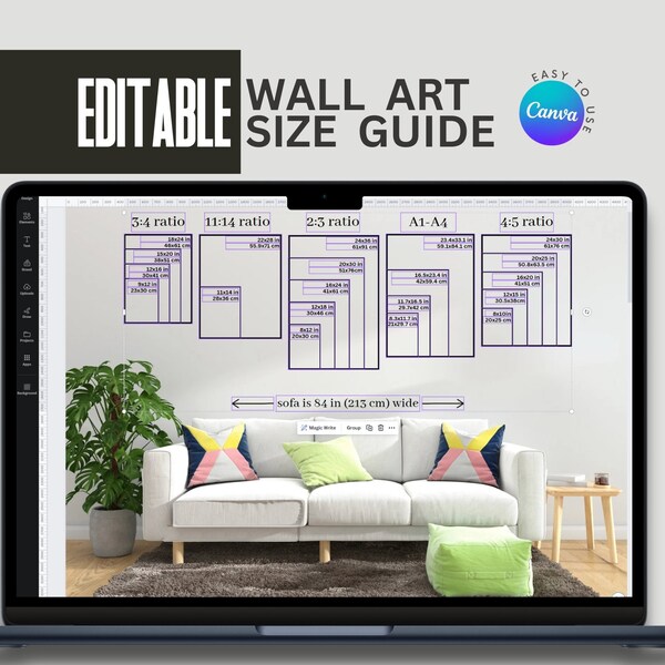 Editable Wall Art Size Guide, Poster Size Guide, Frame Size Guide, Digital Print Size Guide, Wall Art Ratio Guide, Art Size Guide, canva