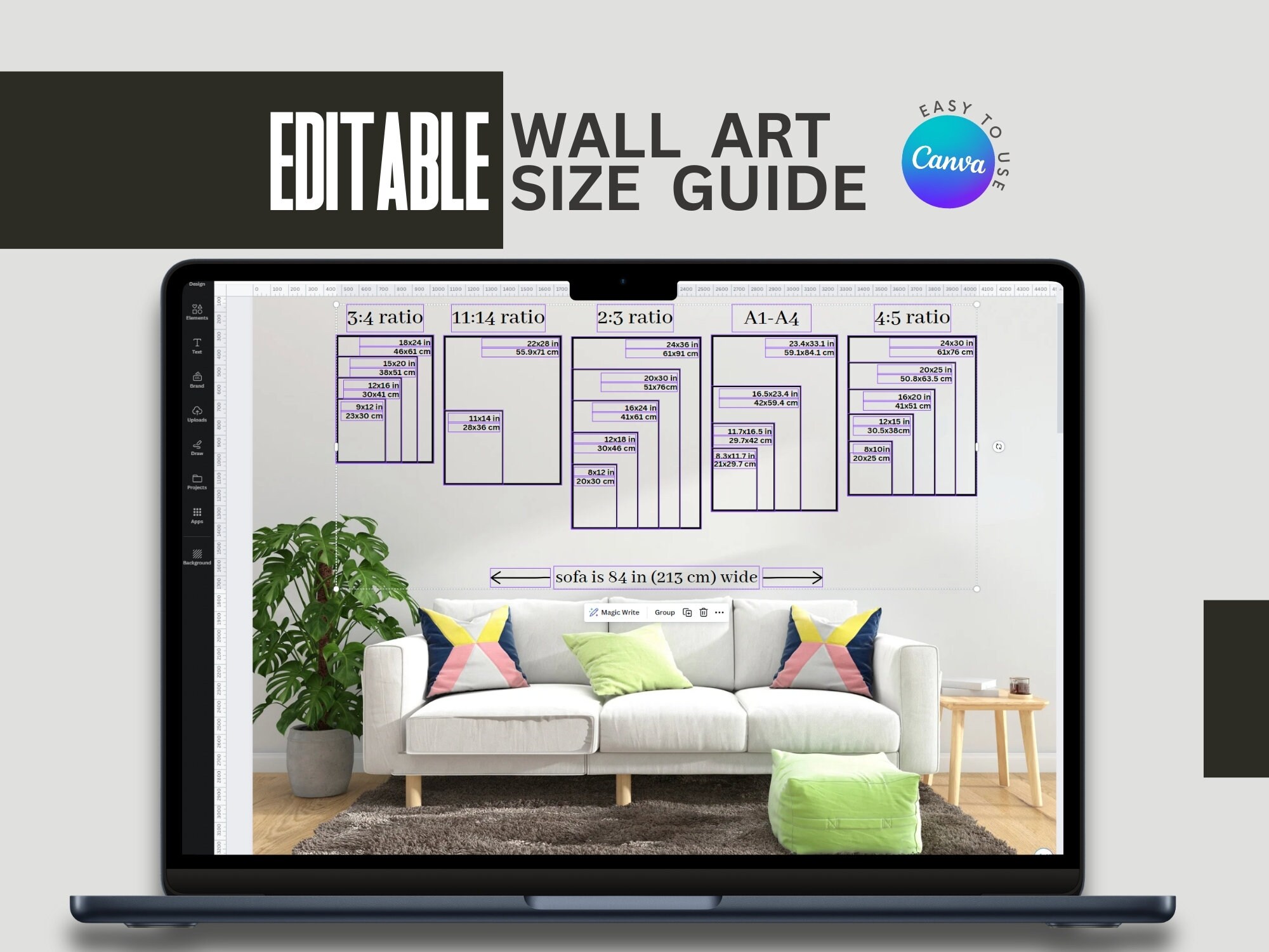 Editable Wall Art Size Guide: Canva Template (digital Download) - Etsy