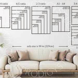 Two Sets Frame Size Guide, Vertical & Horizontal Wall Art Size Guides: Editable Templates for Photoshop and Canva