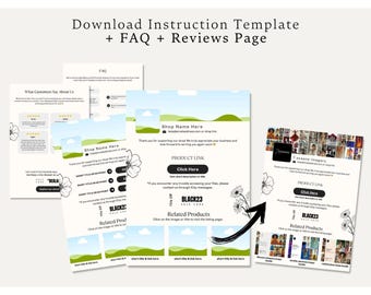Etsy Listing Template: Digital Download Instructions, FAQ, Reviews (Canva PDF)