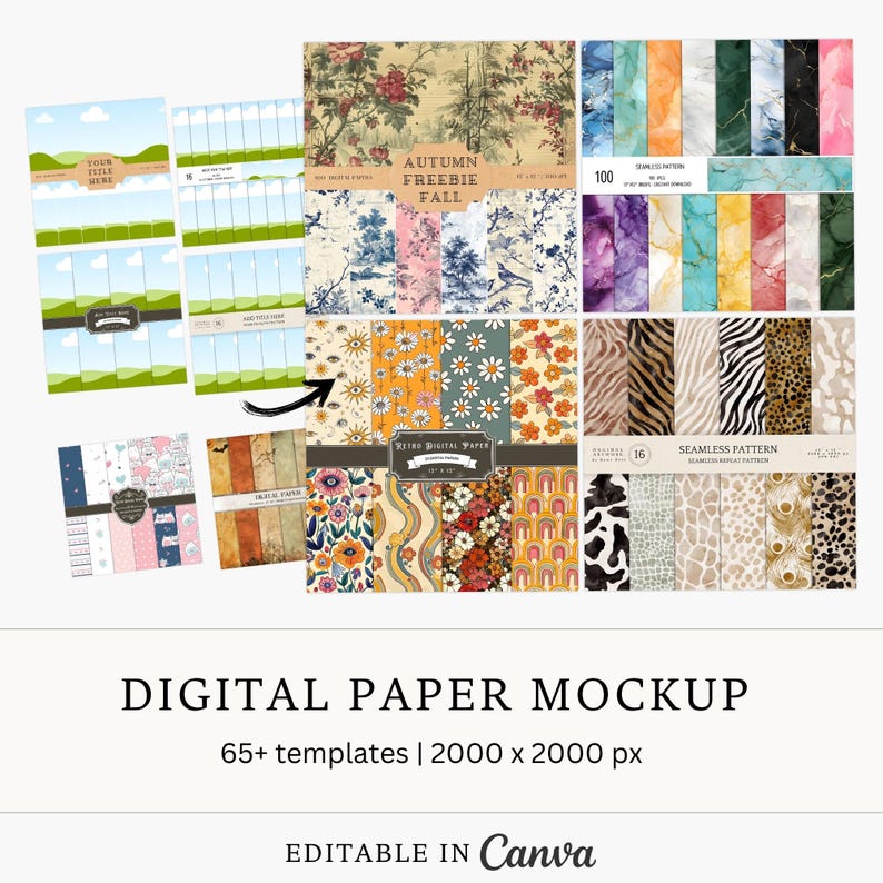 canva Digital Paper Mockup Template | Seamless Pattern Mockup, Etsy Thumbnail Mock Up | Wrapping Paper Mockup | Paper Pack Mockup