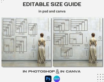 Editable Wall Art Size Guide: Canva & Photoshop Template (Digital Download)