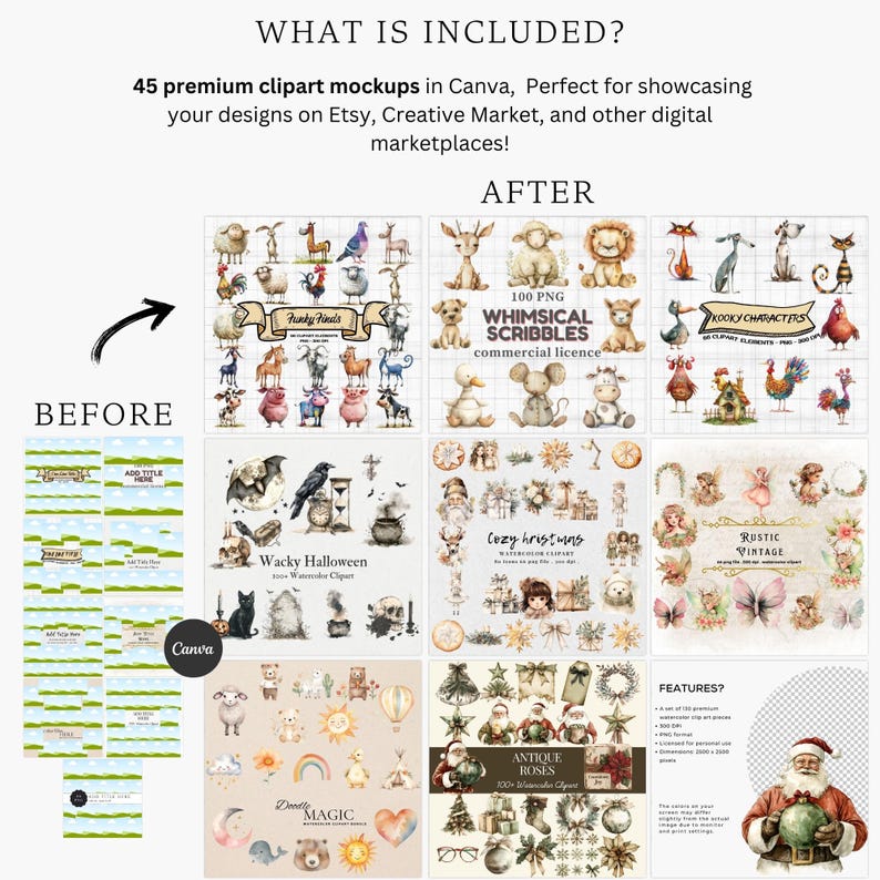 Canva Clipart Mockup Templates: Etsy Listing Images (Digital Download) image 2