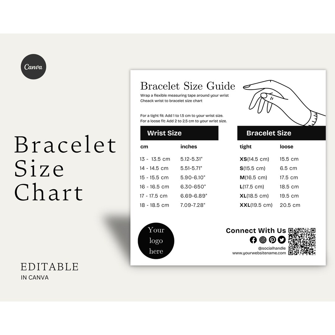 Bracelet Ruler Printable Free Pdf Editable Bracelet Size Chart Template: Canva Guide (digital Download ...