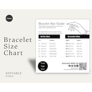 Armband Size Guide Vorlage Bearbeitbar | Benutzerdefinierte Canva Armband Größentabelle | Druckbare & bearbeitbare Armband Größentabelle | Schmuck-Längen-Diagramm
