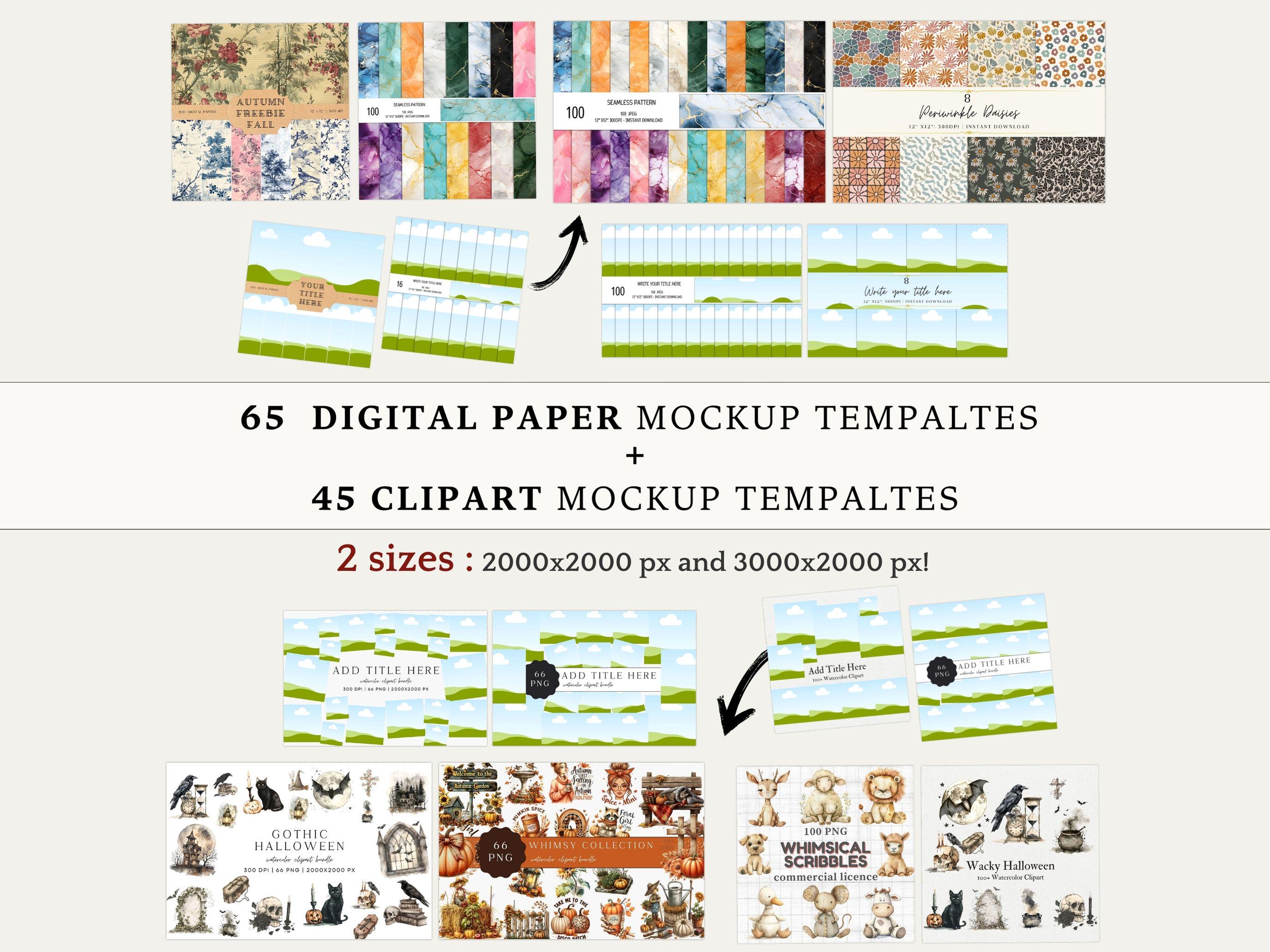 clipart and digital paper mockup templates for Etsy | listing images with simple drag-and-drop templates | Mockups for Etsy Listings