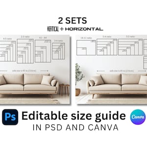 編集可能なウォールアートのサイズガイド: Photoshop と Canva の 2 セット - Photoshop と Canva でカスタマイズ可能