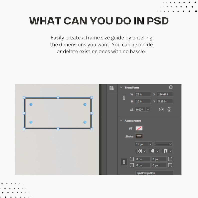 Editable wall art size guide template showcasing how different sizes appear in a modern room setting. Suitable for Canva and Photoshop, this ready-to-use image helps visualize wall art dimensions