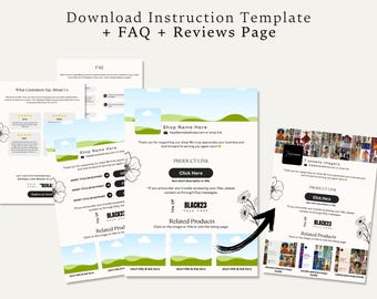 Etsy Listing Template: Digital Download Instructions, FAQ, Reviews (Canva PDF)