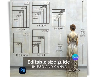 Editable Wall Art Size Guide: Canva & Photoshop (Vertical)