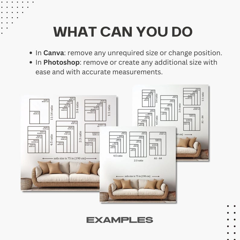 Wall Art Size Guide: Editable Canva & Photoshop Template (digital ...