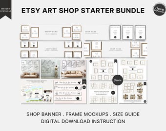 Etsy Shop Kit: Art Shop Branding Bundle - Banner, Mockup, Size Guide (Canva)