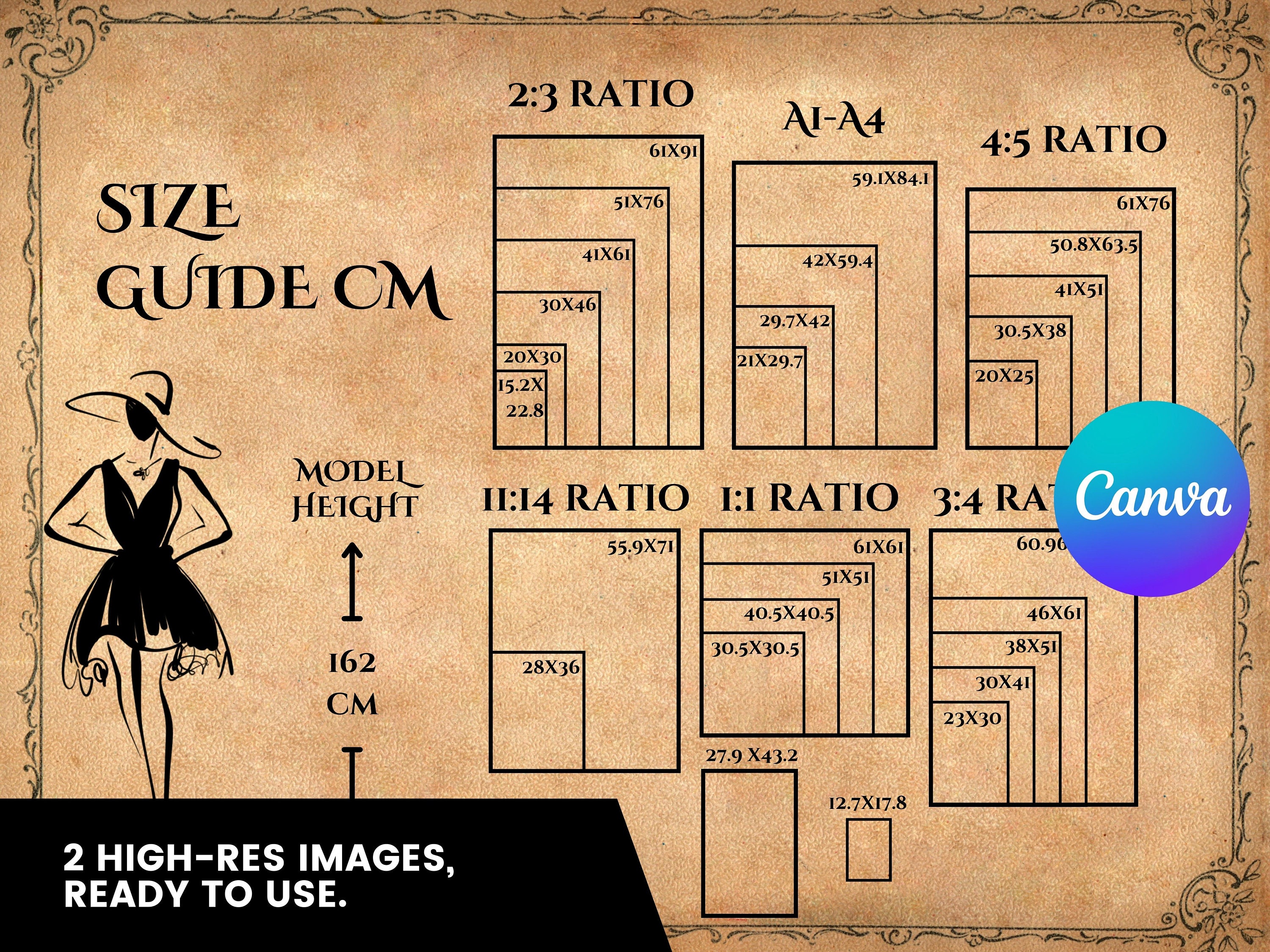 Wall Art Size Guide for Vintage Style Décor aspect Ratio Etsy