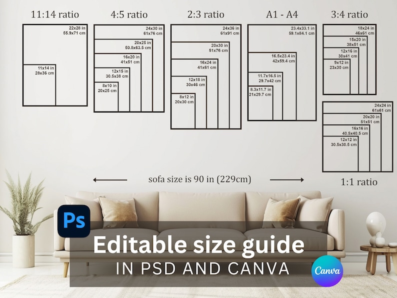 Wall Art Size Guide: Multiple Ratios Canva/photoshop Template - Etsy