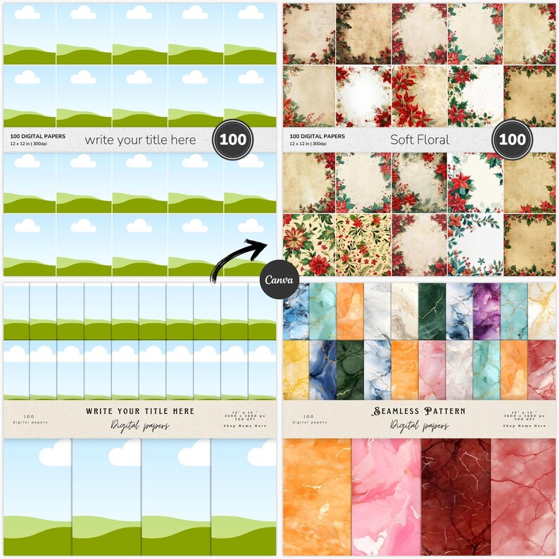 canva Digital Paper Mockup Template | Seamless Pattern Mockup, Etsy Thumbnail Mock Up | Wrapping Paper Mockup | Paper Pack Mockup