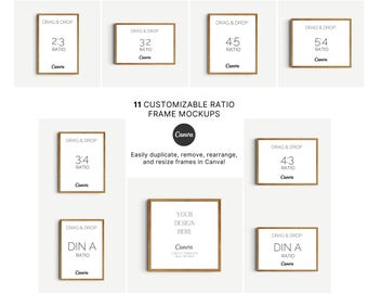 Minimalist Art Frame Mockup Set: Wooden Frames for Digital Art (Canva)
