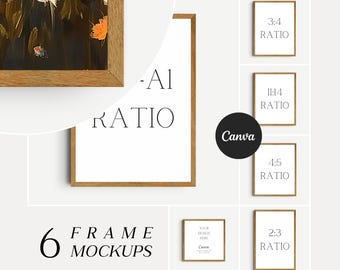 Frame Mockup Bundle: Vertical Wooden Frames for Art (Canva)