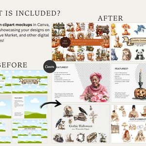 Puede incluir: Un conjunto digital de ilustraciones de 45 maquetas de clipart de acuarela en Canva. El conjunto incluye una variedad de temas, que incluyen una acogedora Navidad, un Halloween g&oacute;tico y un oto&ntilde;o caprichoso. Las maquetas son perfectas para mostrar tus dise&ntilde;os en Etsy, Creative Market y otros mercados digitales.