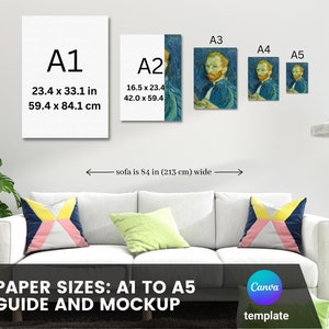 ISO-papiermaattabel | Maattabel muurkunst: A1, A2, A3, A4 en A5 mockup