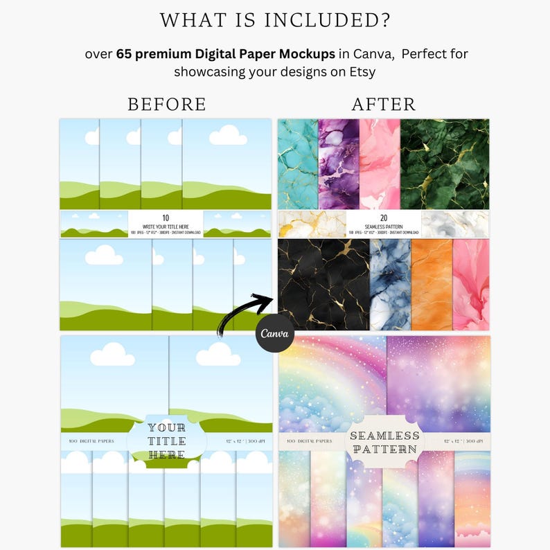 canva Digital Paper Mockup Template | Seamless Pattern Mockup, Etsy Thumbnail Mock Up | Wrapping Paper Mockup | Paper Pack Mockup