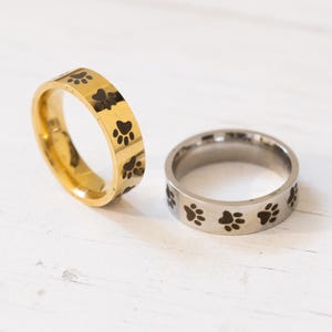 Stainless Steel Animal Paw Print Ring, Mom Gift, Father Gift Ring For Pet Lovers, Dog Lovers Ring, Cute Ring, Paw Print Jewelry