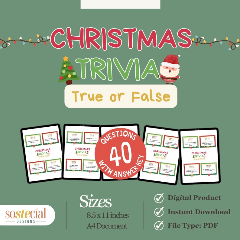 True or False Christmas Trivia Printable for All Ages Kids and Adult