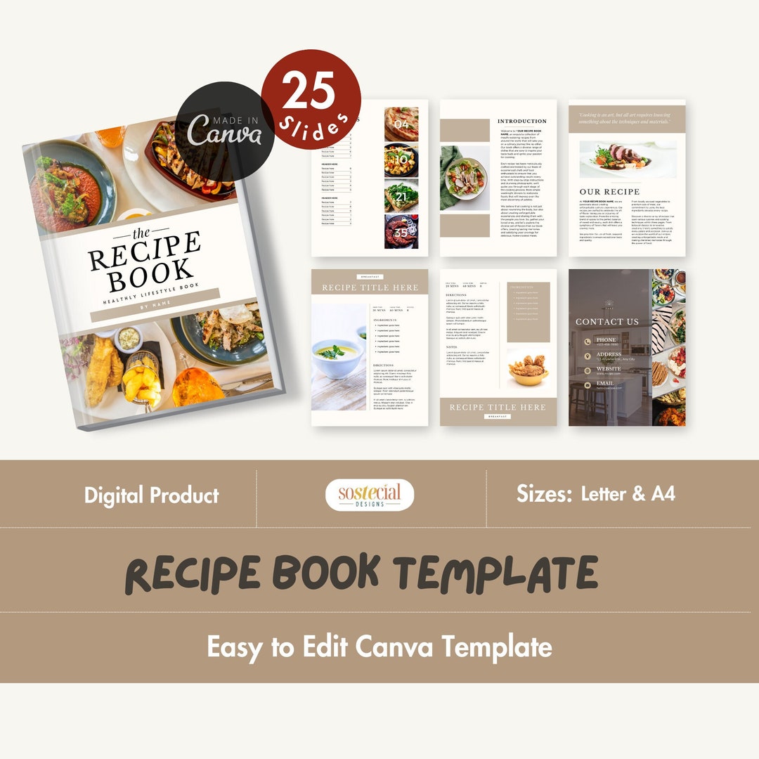 Custom Recipe Book Easy to Edit Family Cookbook Template in Canva for ...