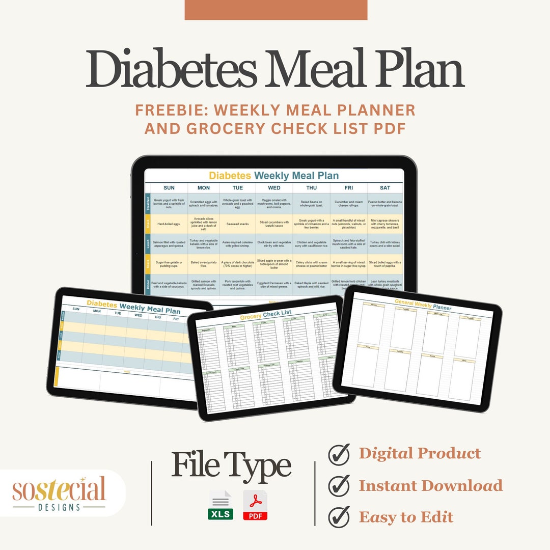 Diabetes Week Planner With Meal Suggestions and Grocery Checklist in