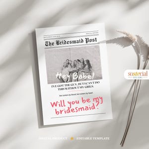 Brautjungfer Vorschlag Karte im Zeitungsstil, Trauzeugin Karte DIY Brautjungfer Vorschlag Karten Canva Templates